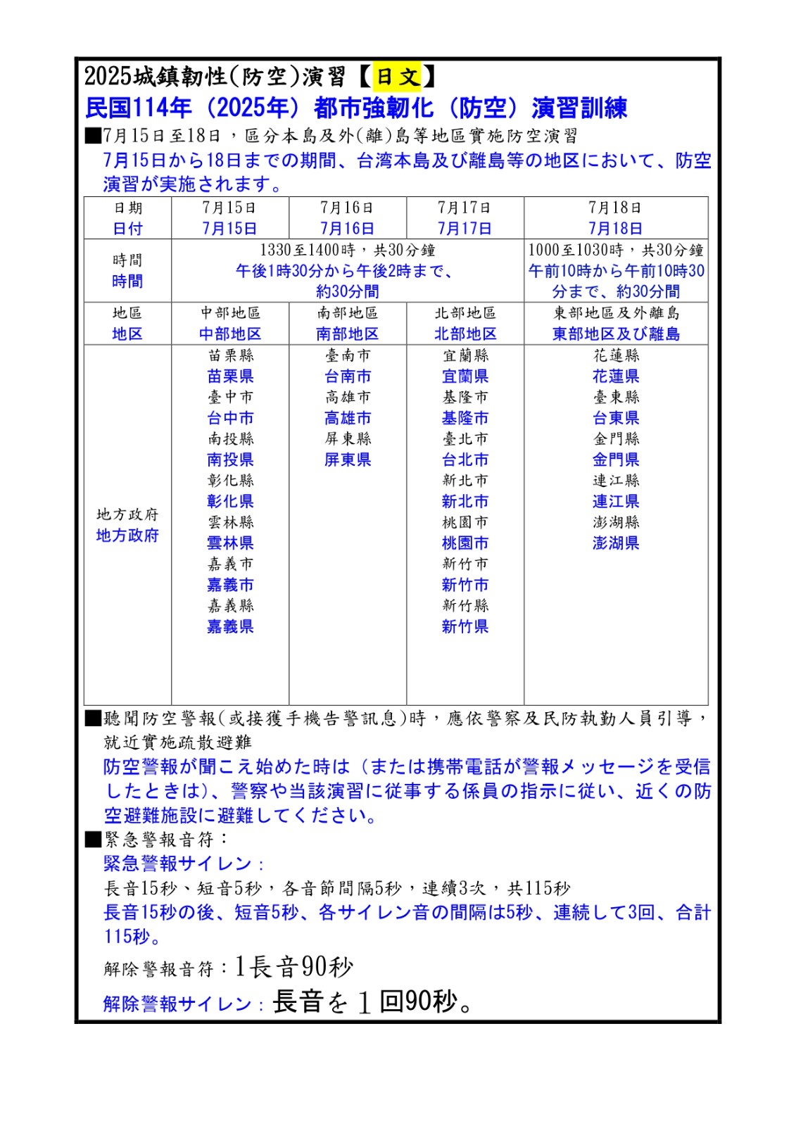 【宣導】「2025城鎮韌性（防空）演習」北部於7/17(四)實施防空演習照片